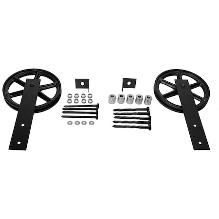 Ekena Millwork Exterior Dummy Roller Single-Panel Hardware Set w/ 2 Fixed Wagon Wheel Hangers (track not included) GB6004EHWMB